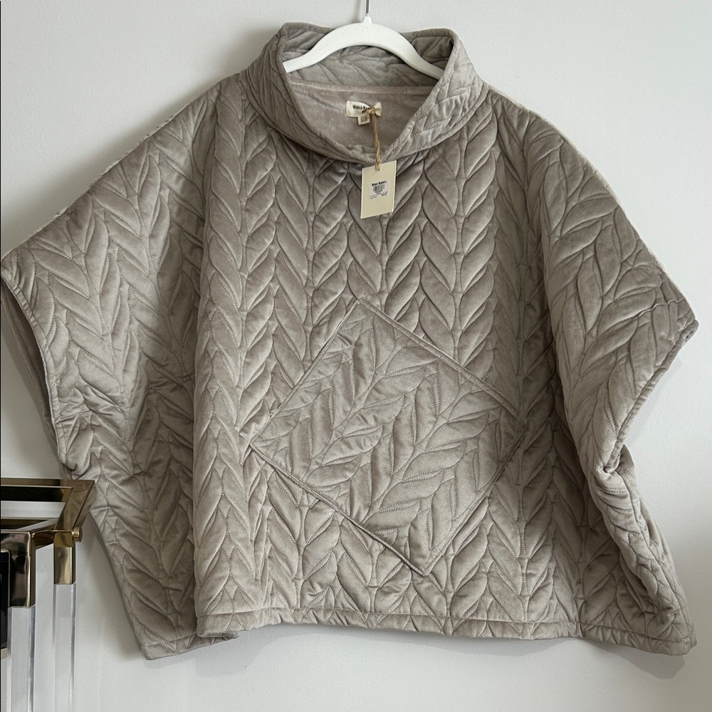 Greige OS Funnel Neck velour Poncho is so soft! Pocket. Cecil from World Market